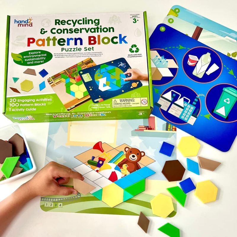 картинка Развивающая игрушка "Геометрические блоки" с карточками (Экология и переработка мусора, 120 элементов) от магазина снабжение школ