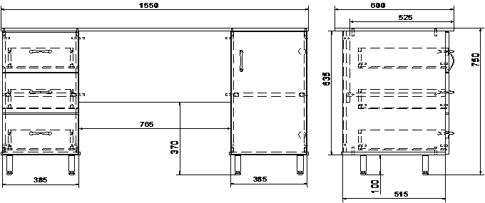 картинка Стол 2-тумбовый (дверь справа + 3 ящика слева) на металл. Опорах от магазина снабжение школ